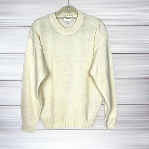 NWOT Vintage ARROW 100% Wool Cream Crew Neck Drop Shoulder Sweater L
